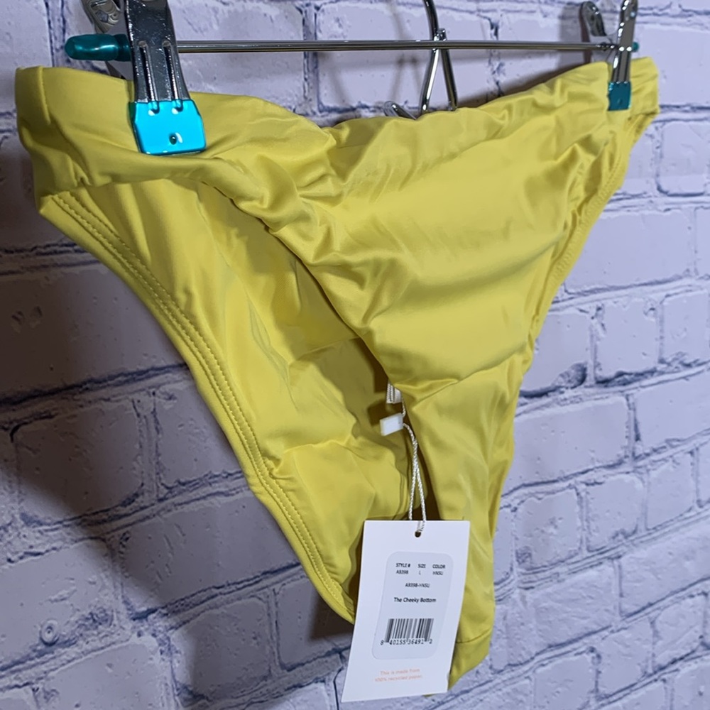 Andie Swim Womens The Cheeky Bottom Bikini Yellow Hue Beach Vacation Sz L NWT